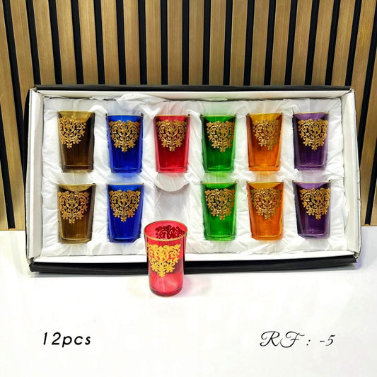12 Verres de Thé Colorés avec Motif Marocain Raffiné
