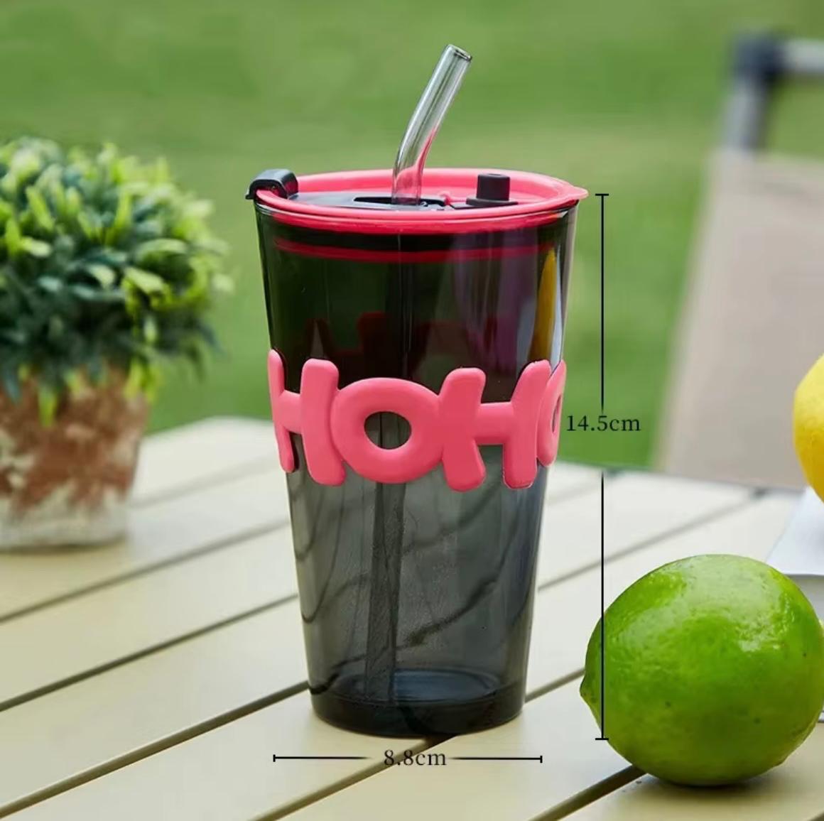 Tasse en verre créative avec couvercle en paille et manchon tendance résistant à la chaleur