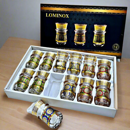 Verres à Thé en Verre Doré – Coffret de 12 Pièces