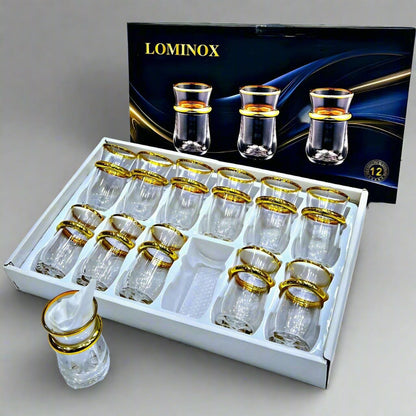 Set de 12 Verres à Thé en Verre avec Bordures Dorées