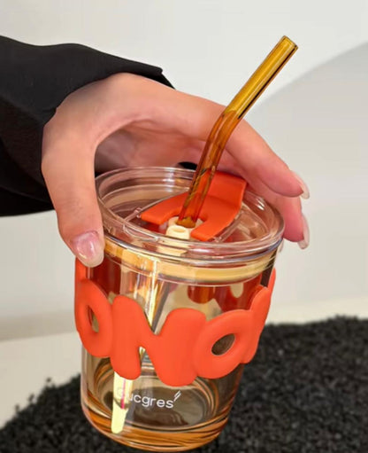 Tasse en verre créative avec couvercle en paille et manchon tendance résistant à la chaleur