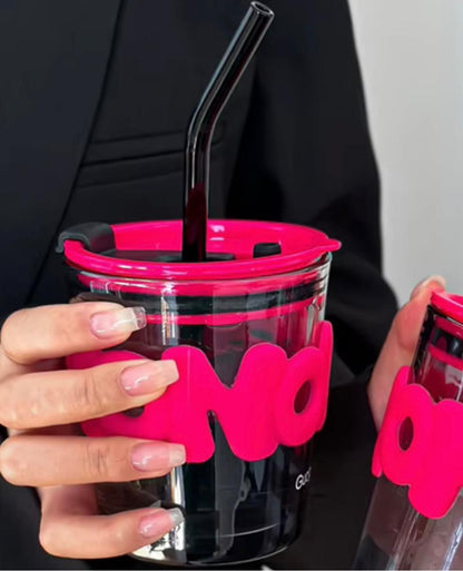 Tasse en verre créative avec couvercle en paille et manchon tendance résistant à la chaleur
