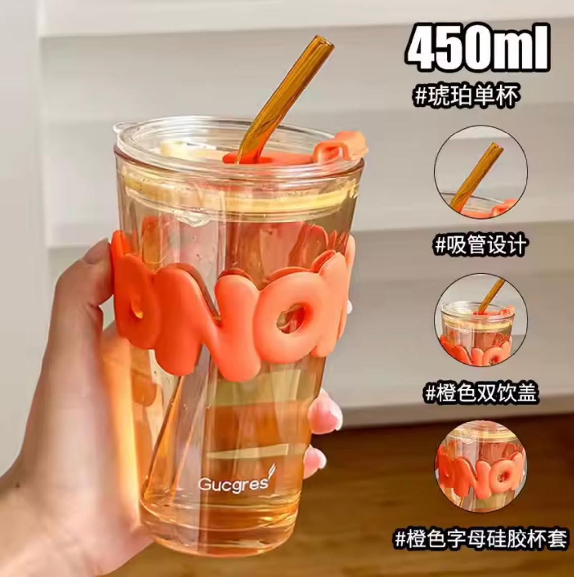 Tasse en verre créative avec couvercle en paille et manchon tendance résistant à la chaleur