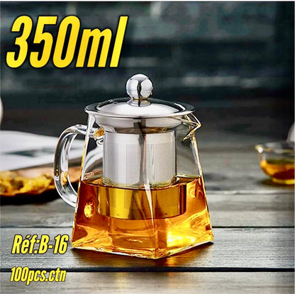 Théière verre résistant à la chaleur transparent ensemble passoire en acier inoxydable