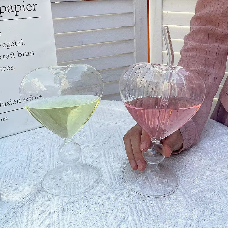 Tasse Créative en Forme de Cœur avec Paille – Verre à Cocktail Haut pour Boissons, Jus & Mélanges