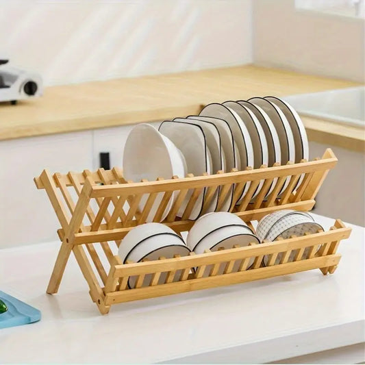 Égouttoir à vaisselle en bambou, porte-ustensiles pliable, égouttoir à vaisselle en bois