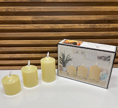 Lot de 3 Bougies LED en Cire Véritable – Effet Scintillant & Minuterie