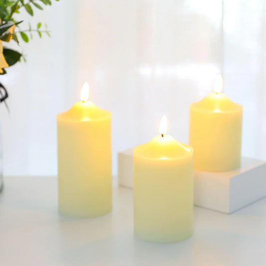 Lot de 3 Bougies LED en Cire Véritable – Effet Scintillant & Minuterie