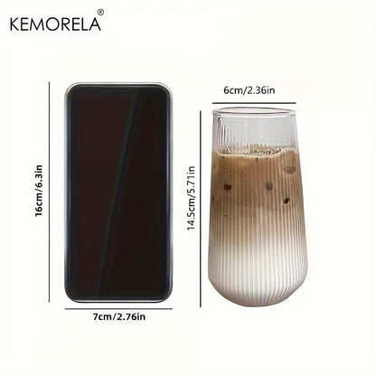 3 Tasse en verre avec couvercle et paille Grande à rayures verticales