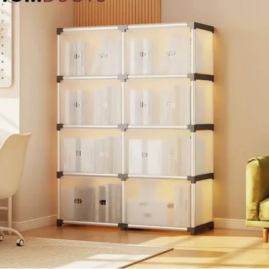 Armoire de rangement transparente modulaire multicouche – Organiseur en plastique à 2/3/4 niveaux avec portes pour la maison et le bureau
