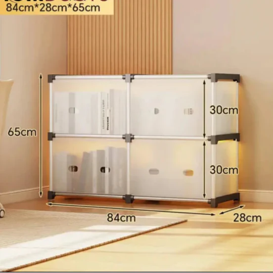 Armoire de rangement transparente modulaire multicouche – Organiseur en plastique à 2/3/4 niveaux avec portes pour la maison et le bureau