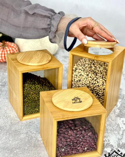 Pot de Stockage en Bambou – Couvercle Transparent Élégant