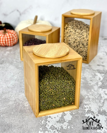 Pot de Stockage en Bambou – Couvercle Transparent Élégant